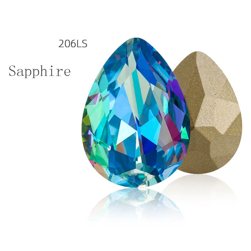 Blue Rhinestones Pointback 7x10mm Shiny Glue On Nails Glass Strass High Quality K9 Glass DIY Crystal Stones