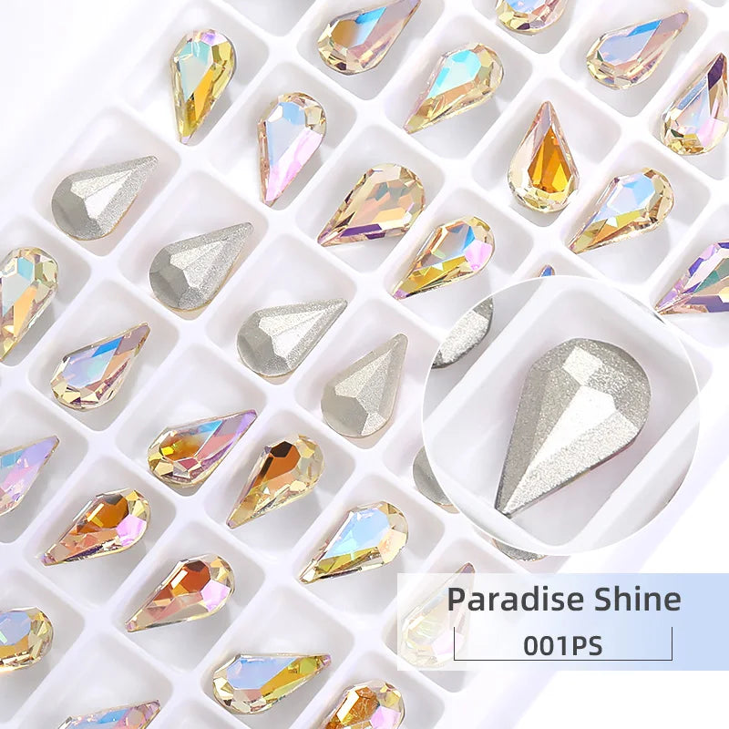8x13mm Nail Art Rhinestones Glitter AB Color Crystal Stone Drop Shape Pointback Nail Gems Strass cristal pedras e cristais