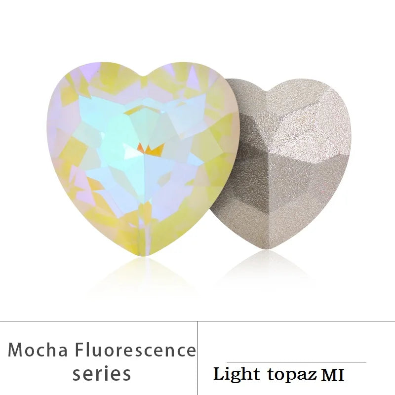 20 Pcs Heart Shape Pointback Mocha Fluerescence Crystal Rhinestone Nail Art Decorations Strass DIY Accessories