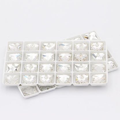 12mm Sparkly Crystal K9 Glass Square Sew on Rhinestones Flat Back Buttons Strass Crystal Rhinestones Sew on Wedding Decoration