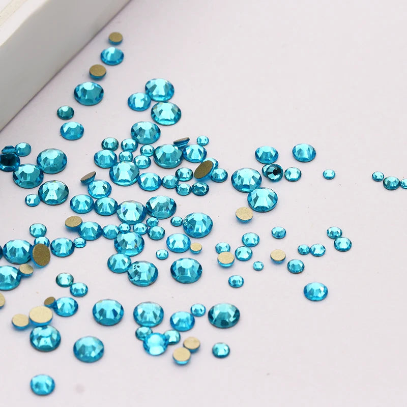 1440Pcs All Size Blue Rhinestones Nail Art Decoration Flatback Glass Crystals Glue On Dress Crystal Handwork Crafts