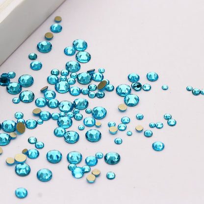 1440Pcs All Size Blue Rhinestones Nail Art Decoration Flatback Glass Crystals Glue On Dress Crystal Handwork Crafts