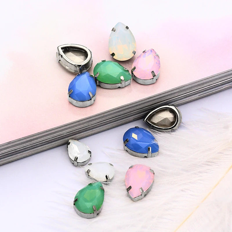 AAAAA Tear Drop Opal Crystal Sew on Stones Strass Crystal Rhinestones Flat Back Thickened Copper Claws Sew on Clothes Decoration