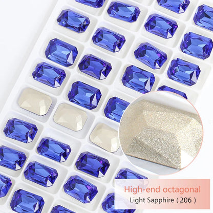 Pointback Strass Glitter Crystal K9 Glass Rhinestone DIY Craft Beads Glue on Clothes Octagon Rhinestone Applique