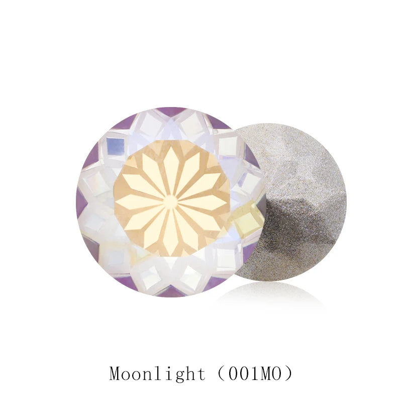 New Arrival 14mm Round Rhinestones Pointback Glass Rivoli Crystal Strass Flower Printing Inside Shiny Glue On Stones