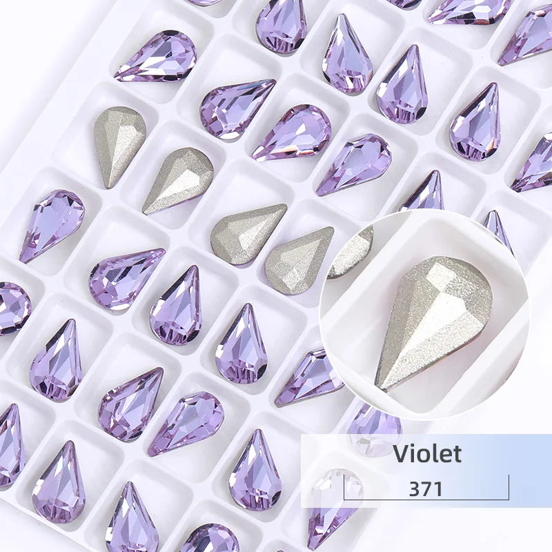 8x13mm Nail Art Rhinestones Glitter AB Color Crystal Stone Drop Shape Pointback Nail Gems Strass cristal pedras e cristais