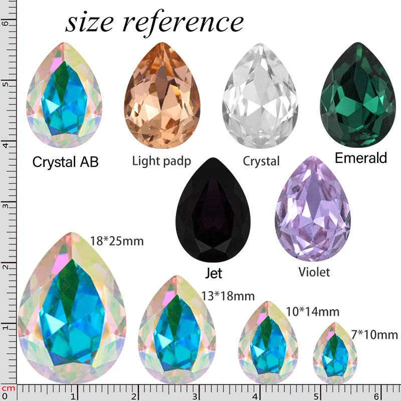 Twinkling Violet Tear Drop K9 Glass Rhinestones Glass Crystal Pointback Rhinestones Glue on Garment Crafts Jewelry Accessories