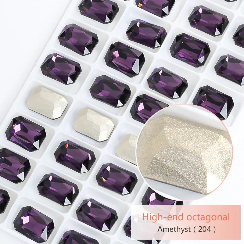 Pointback Strass Glitter Crystal K9 Glass Rhinestone DIY Craft Beads Glue on Clothes Octagon Rhinestone Applique