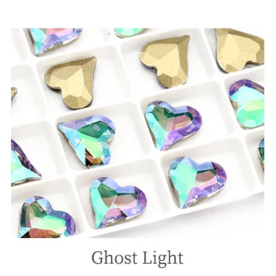 Iridescent Heart Shaped Jewelry Decoration Pointback Loose Rhinestones for Nails K9 Glass Strass Crystal Glue on Clothing Crafts