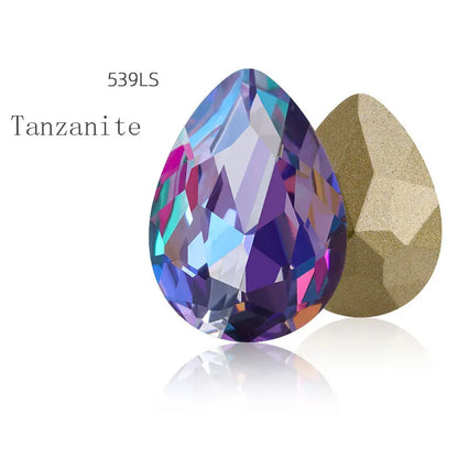 Blue Rhinestones Pointback 7x10mm Shiny Glue On Nails Glass Strass High Quality K9 Glass DIY Crystal Stones