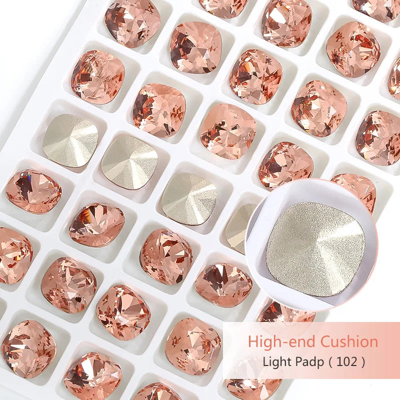 10Pcs Cushion Shaped K9 Glass Crystals for Crafts Sew On Rhinestones Crystal Stone Glue On Pointback Rhinestones for Needlework