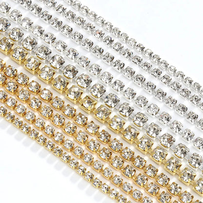 1M 10M Gold Silver Glass Crystal Rhinestone Cup Chain Glue-on Strass Nail Chain Sew-On Rhinestones for Clothes DIY Accessories