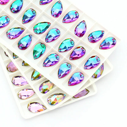 Glowing Multicolored K9 Glass Sew on Stones Tear Drop Strass Crystal Rhinestones Flat Back Buttons Sew on Clothing Crafts Bags