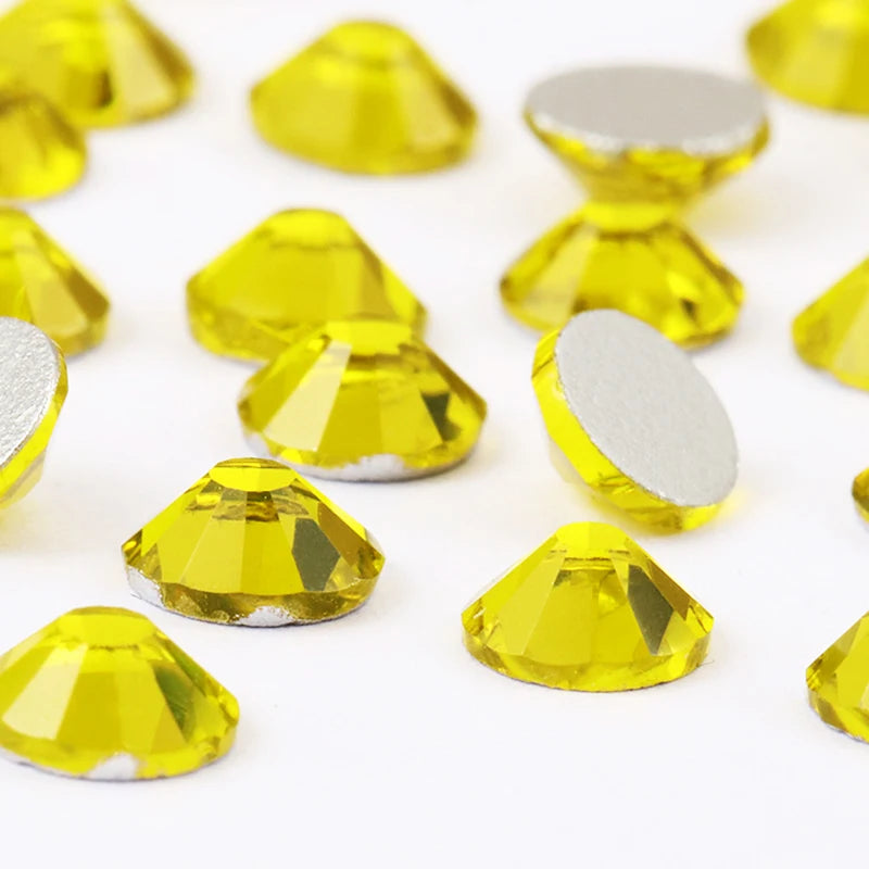 Yellow Color Rivoli Rhinestones ss3 - ss30 Glass Strass Round Shape Flatback Non Hotfix Rhinestones Glue On Nails Accessories