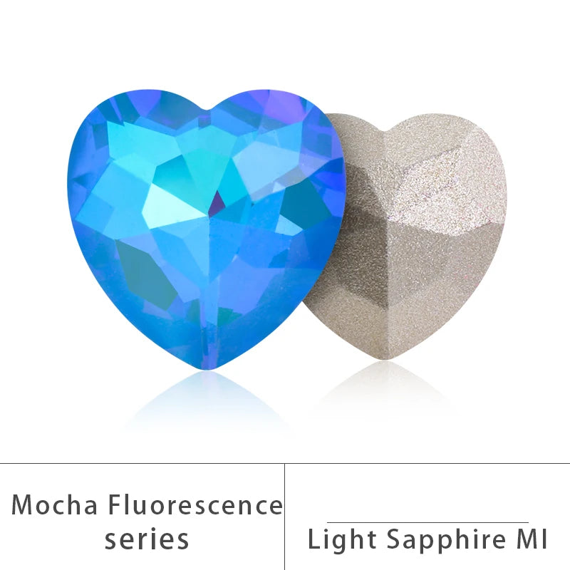 20 Pcs Heart Shape Pointback Mocha Fluerescence Crystal Rhinestone Nail Art Decorations Strass DIY Accessories