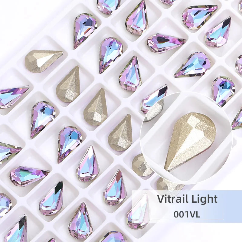 8x13mm Nail Art Rhinestones Glitter AB Color Crystal Stone Drop Shape Pointback Nail Gems Strass cristal pedras e cristais