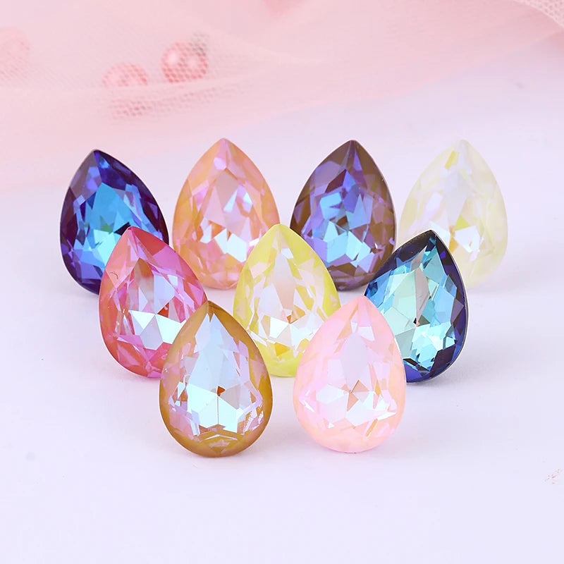 12 Colors Mix Mocha Fluorescent TearDrop K9 Glass Loose Rhinestones Piontback Strass Crystal Glue on Clothes Jewelry Accessories