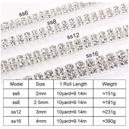 2 Yard Golden Base Glass Crystal Rhinestone Cup Chain 2 Row Rhinestone Chains Sew-On Rhinestones for Clothes DIY Accessories