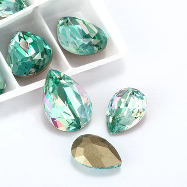 Aquamarine Laser Tear Drop Two Colors K9 Glass Loose Rhinestones for Clothes Jewelry Accessories Fancy Piontback Strass Crystal