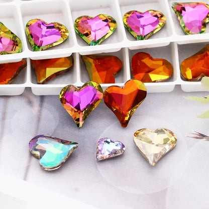 Iridescent Heart Shaped Jewelry Decoration Pointback Loose Rhinestones for Nails K9 Glass Strass Crystal Glue on Clothing Crafts