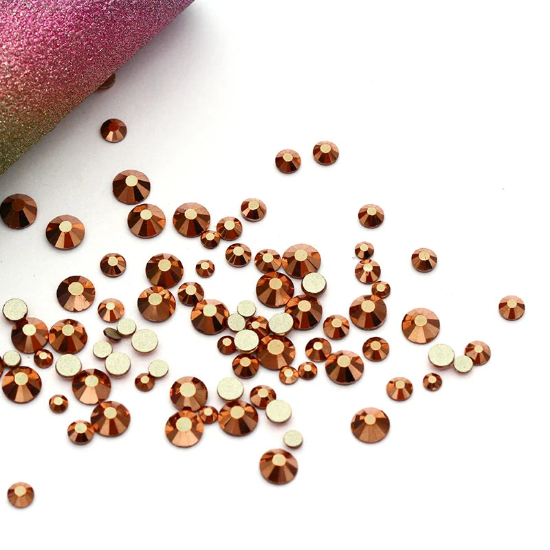 1440 Pcs Rose Gold Round Shape Glue On Nails Rhinestones Non Hotfix Strass DIY Crystals Bags Decorations  Stone