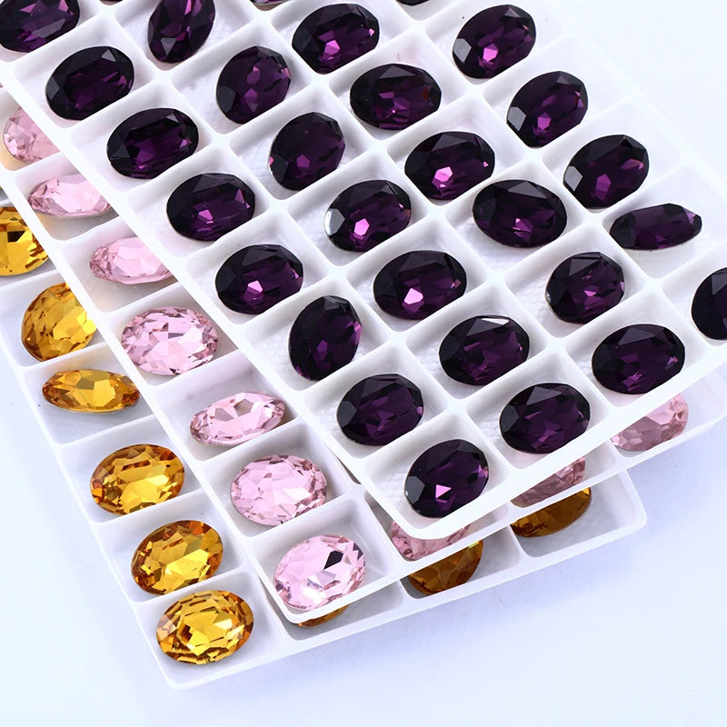 Oval Jewelry Accessories Colorful Violet Light Siam Piontback Loose Rhinestones K9 Glass Strass Crystal Glue on Clothes