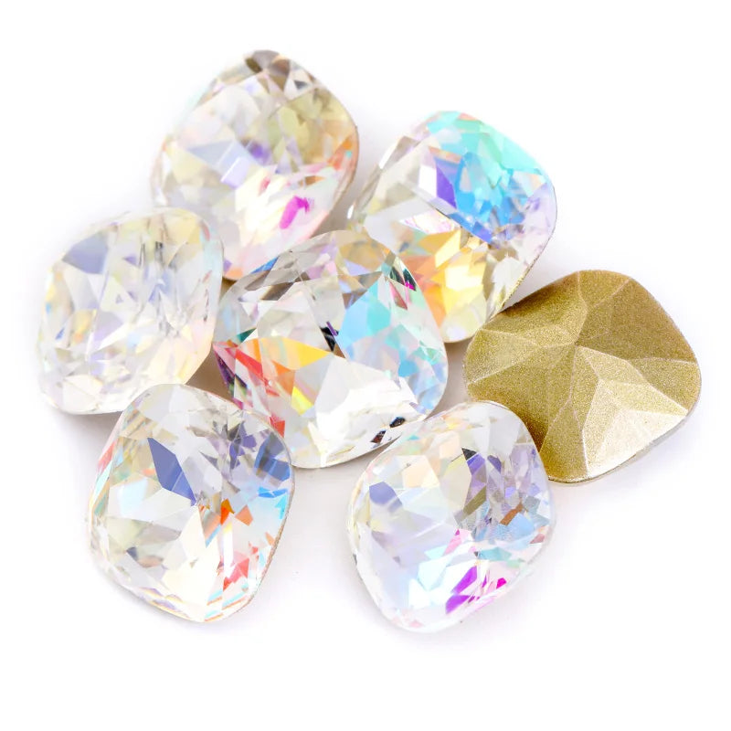 tony bead Square Shape Rhinestones Glue On Nails K9 Glass Multicoloured Shimmer Piontback Strass Crystal Decoration Accessories