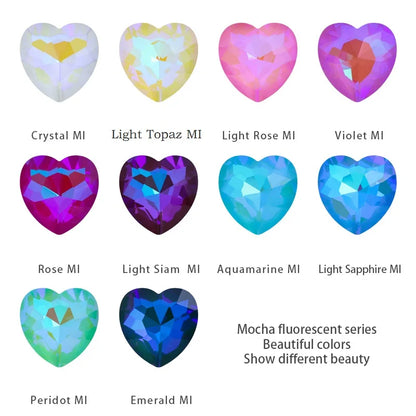 20 Pcs Heart Shape Pointback Mocha Fluerescence Crystal Rhinestone Nail Art Decorations Strass DIY Accessories