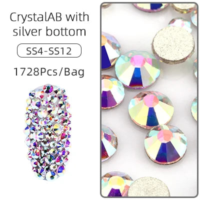 1728pcs Six Grid Mixed Round Nail Flatback Crystal Rhinestones 26 Colors Shiny Glue on Nail Art Phone Shells Make Up Rhinestones