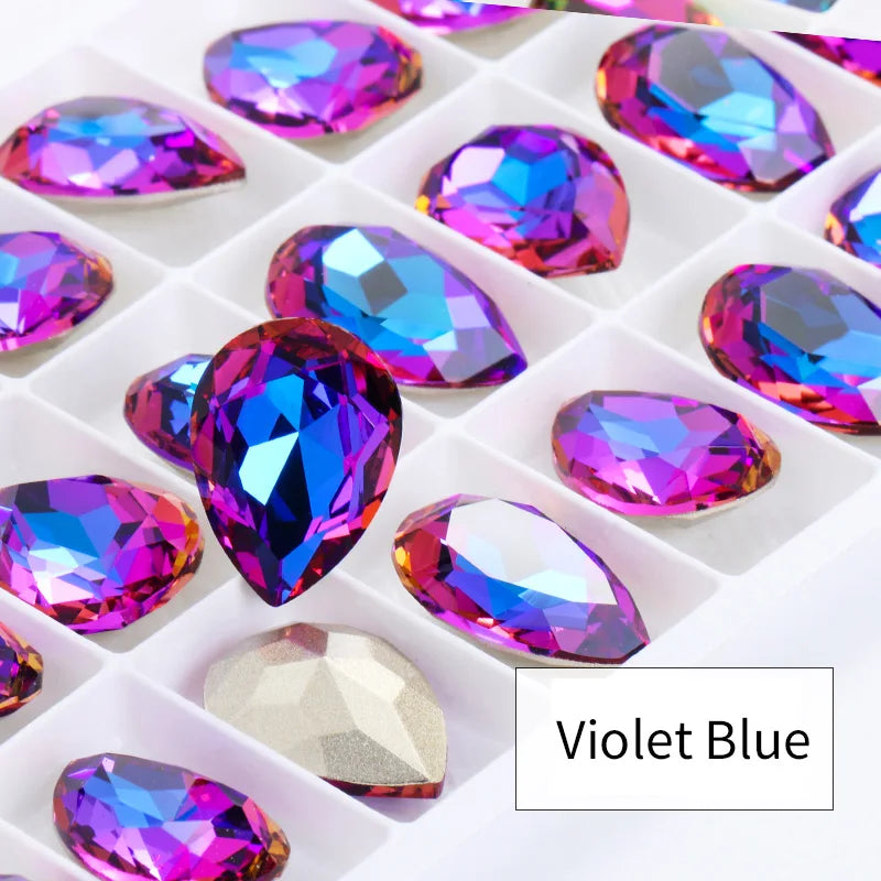 Twinkling Violet Tear Drop K9 Glass Rhinestones Glass Crystal Pointback Rhinestones Glue on Garment Crafts Jewelry Accessories