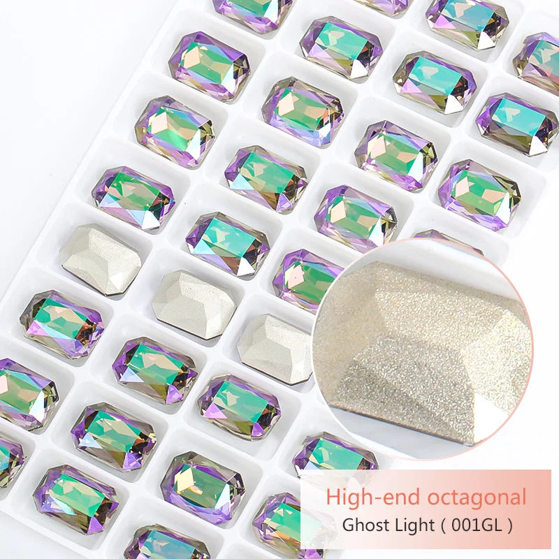 Pointback Strass Glitter Crystal K9 Glass Rhinestone DIY Craft Beads Glue on Clothes Octagon Rhinestone Applique