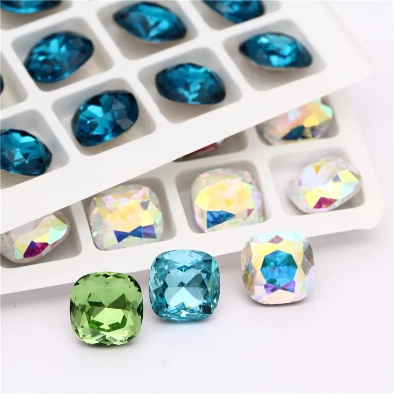 All Sizes Bright Shining Fat Square K9 Loose Rhinestones Piontback Strass Crystal Glue on Clothing Jewelry Accessories