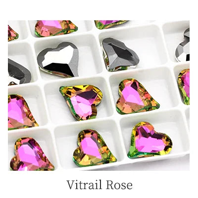 Iridescent Heart Shaped Jewelry Decoration Pointback Loose Rhinestones for Nails K9 Glass Strass Crystal Glue on Clothing Crafts