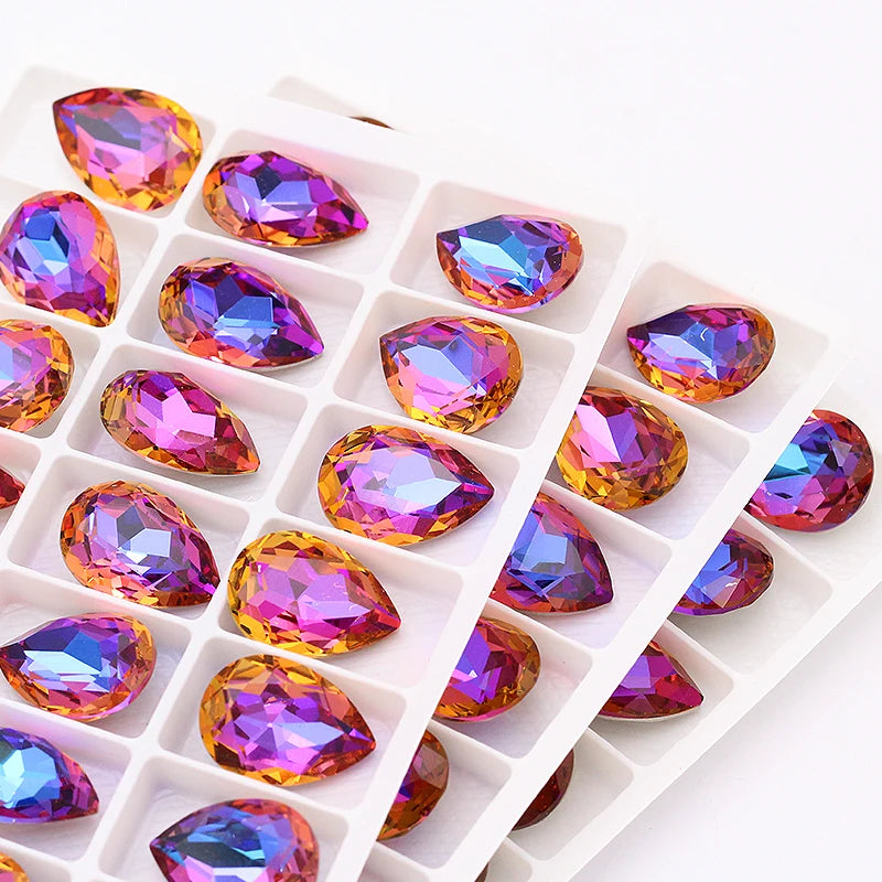 Tear Drop Shape Shiny Rhinestones DIY Crafts Crystal For Dresses Clothes Bags Colorful Pointback Glue On Stones Rhinestones