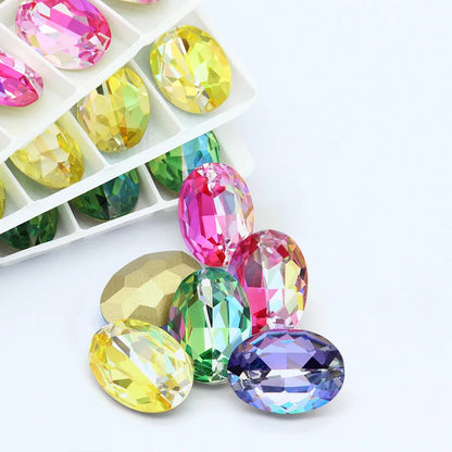 tony bead Laser Color Oval Shape K9 Glass Fancy Stones High Quality Loose Rhinestones Pointback Strass Glue On Nails