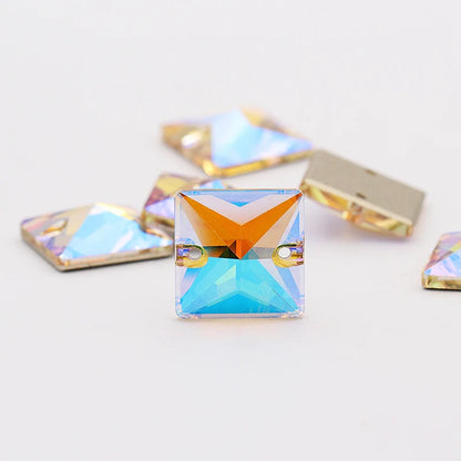 Square Sew on Rhinestones Iridescent Colorful K9 Glass Flat Back Buttons Strass Crystal Rhinestones Sew on Clothes Dresses Bags