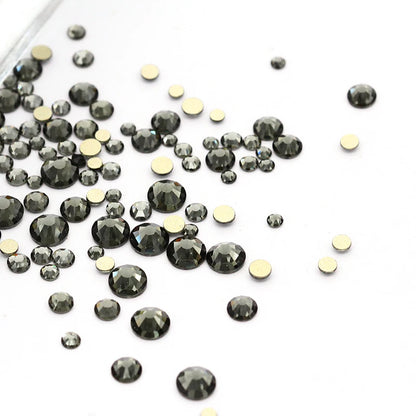 Black Rhinestones Flatback Glue On Nails Crystals Strass Round Shape Golden Bottom DIY Glass Rhinestones Decorations