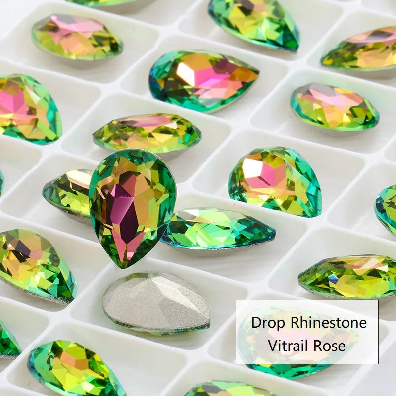 10Pcs Pointback Loose Drop Rhinestones for Nails Decoration High Quality K9 Glass Strass Crystals Stone for Jewelry Making