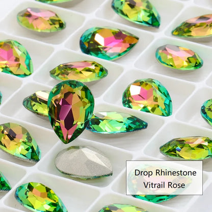 10Pcs Pointback Loose Drop Rhinestones for Nails Decoration High Quality K9 Glass Strass Crystals Stone for Jewelry Making