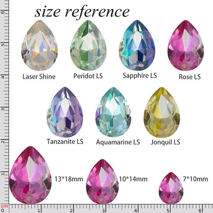 Delicate Twinkling Laser Series Tear Drop K9 Glass Loose Rhinestones Piontback Strass Crystal Glue on Dress Jewelry Accessories