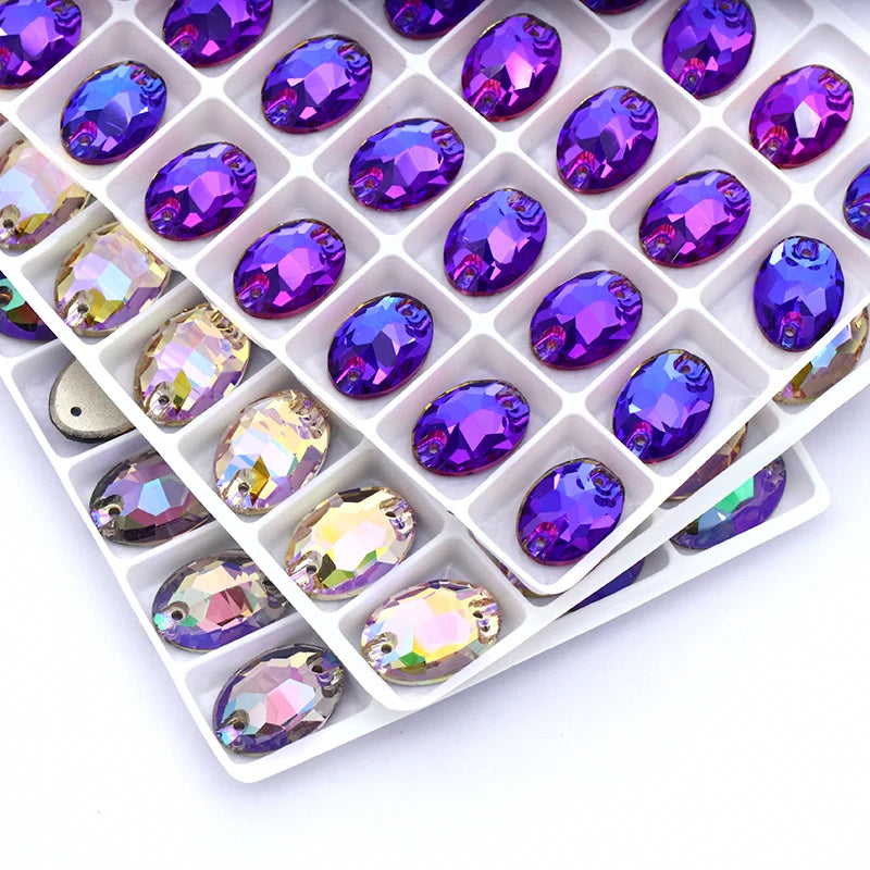 Shiny Sparkly Oval K9 Glass Sew on Rhinestones Fashion Glass Strass Crystal Flat Back Buttons Sew on Clothing Crafts Handicrafts