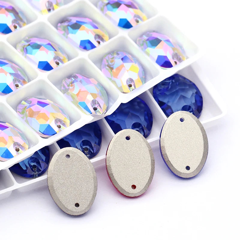 Oval Shape K9 Glass Sew on Rhinestones Fashionable Glass Strass Crystal Flat Back Buttons Sew on Clothing Crafts Handicrafts