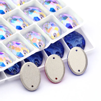 Oval Shape K9 Glass Sew on Rhinestones Fashionable Glass Strass Crystal Flat Back Buttons Sew on Clothing Crafts Handicrafts