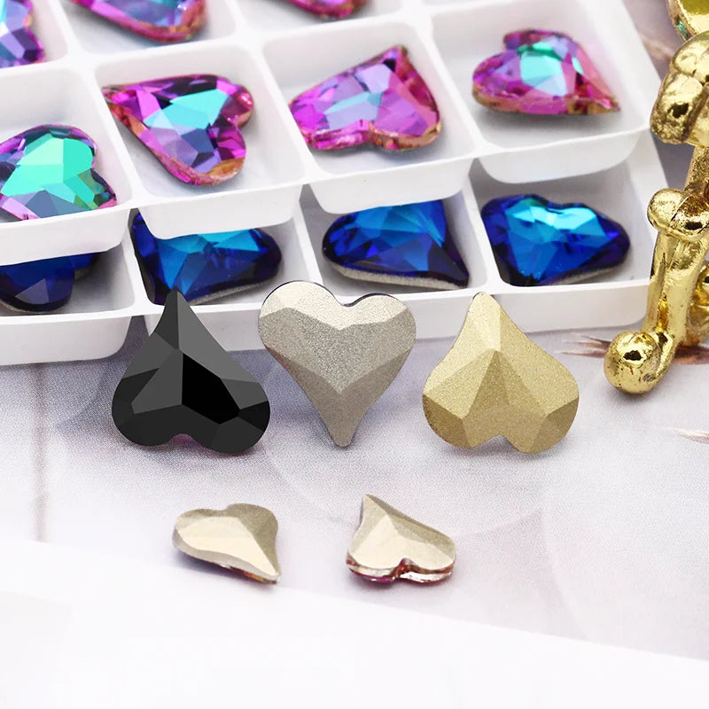 12x13mm Heart Shape Glass Pointback Rhinestones Crystal Glue-on Rhinestones Clothes Decoration Strass Stones DIY Accessories
