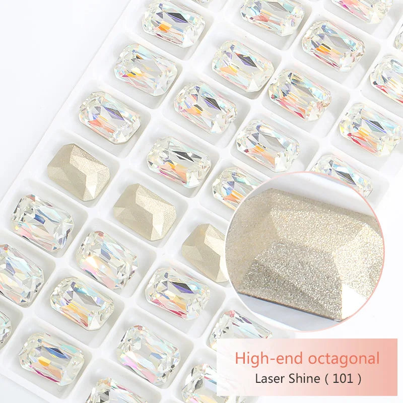 Pointback Strass Glitter Crystal K9 Glass Rhinestone DIY Craft Beads Glue on Clothes Octagon Rhinestone Applique