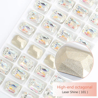 Pointback Strass Glitter Crystal K9 Glass Rhinestone DIY Craft Beads Glue on Clothes Octagon Rhinestone Applique