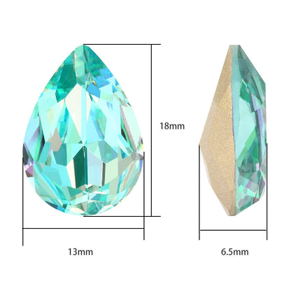 Aquamarine Laser Tear Drop Two Colors K9 Glass Loose Rhinestones for Clothes Jewelry Accessories Fancy Piontback Strass Crystal