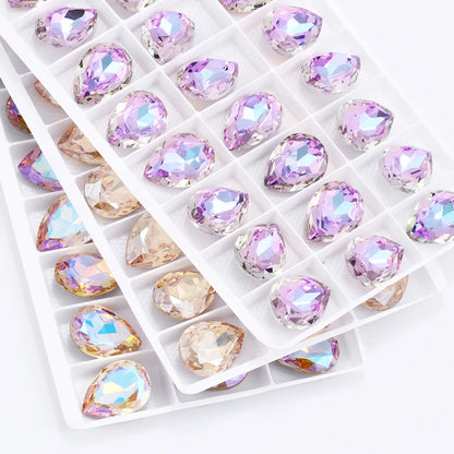 Glittery Colorful Tear Drop  K9 Glass Rhinestones Glass Crystal Pointback Rhinestones Glue on Garment Crafts Jewelry Accessories