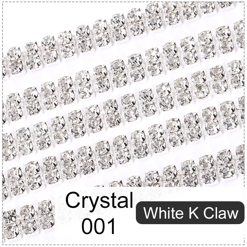 2 Yard Golden Base Glass Crystal Rhinestone Cup Chain 2 Row Rhinestone Chains Sew-On Rhinestones for Clothes DIY Accessories