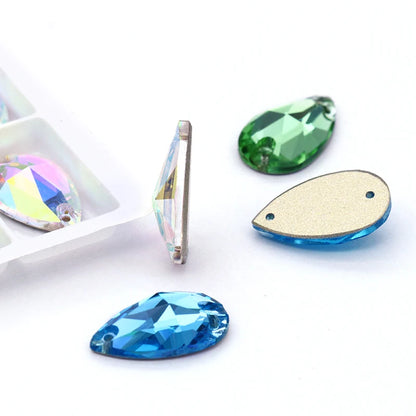 Shiny Fancy Stones K9 Glass Sew on Stones Tear Drop Strass Crystal Blue Rhinestones Flat Back Buttons Sew on Clothes Stage Wear